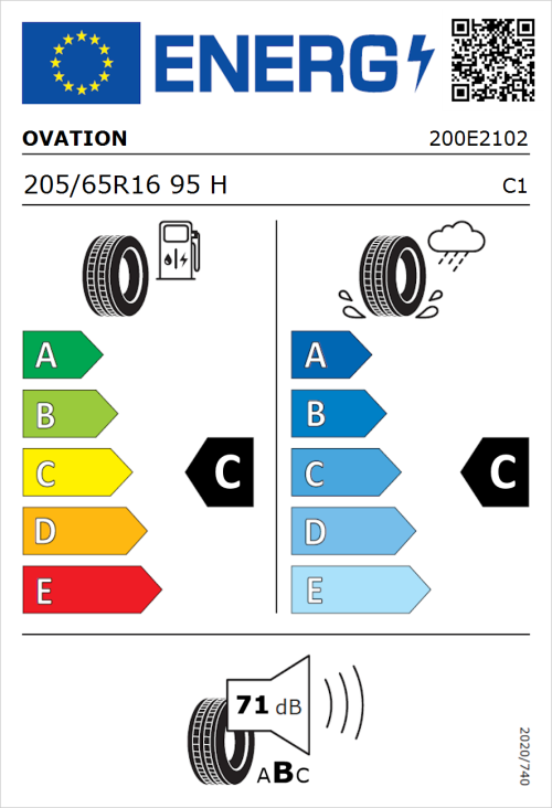 Tyre Label for Ovation VI-682 Ecovision 205/65R16 95H