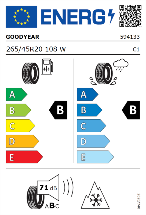 Tyre Label for Goodyear Vector 4Seasons Gen-3 265/45R20 108W