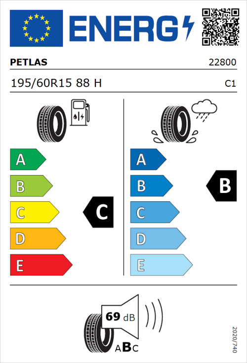 Tyre Label for Petlas Progreen PT525 195/60R15 88H